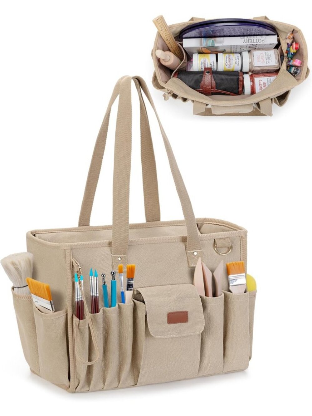 Multi-Pocket Art Supply Tote Bag, Pottery Tool Organizer with Handle